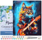Figured'Art Peinture par Numéro Adultes avec cadre Chat Rocker Abstrait - Kit de peinture acrylique fait main DIY Complet - Toile 40x50cm déjà encadrée
