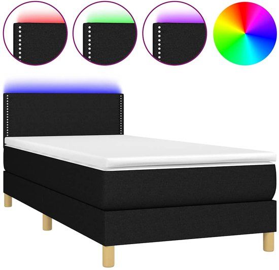 vidaXL Boxspring met matras en LED stof zwart 100x200 cm