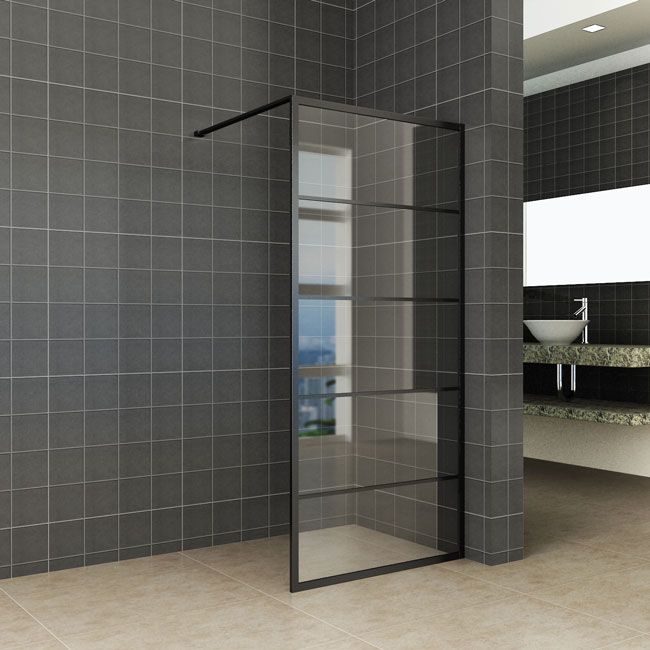 Wiesbaden Inloopdouche Horizon 80x200cm Antikalk Helder glas Mat Zwart Raster