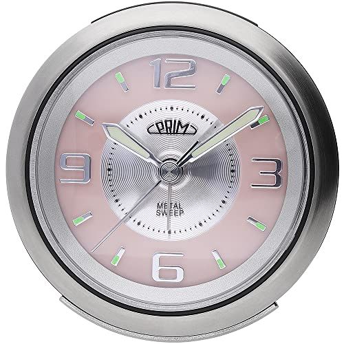 PRIM Steel Modern Alarm Clock - wekker, analoge wekker van metaal met LED, zonder tikken, retro groot, stille wekker, analoog, werkt op batterijen, luid alarm, geruisloos snooze-wek