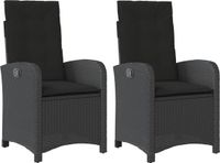 vidaXL Tuinstoelen 2 st verstelbaar met kussens poly rattan zwart