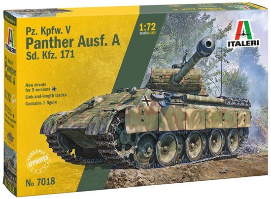 Italeri Modelbouwpakket Militaire voertuigen - 7018 Sd.Kfz. 171 Pz.Kpfw. V Panther Ausf. A - Tank Plastic - 1:72 - Modelbouw