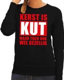 Bellatio Decorations Foute Kersttrui - Kerst is kut maar toch ook wel gezellig - Zwart - Dames - L