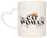 Bellatio Decorations Mok met hartjes oor - Katten thema - 300 ml - Keramiek