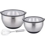 GSW Serveerschaalset Primo, roestvrij stalen meng- en slakommen met deksel, 16 cm/20 cm/24 cm