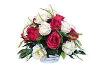 DRW Centrum voor kunstbloemen, gele en rode rozen, 40 cm diameter x 35 cm hoogte