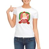 Bellatio Decorations Foute Kerst shirt voor dames - Merry Christmas - wit L