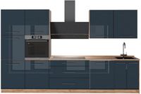 Vicco Complete keukeneenheid Fame-Line, Donkerblauw hoogglans/Goudkleurig Eiken, 340 cm, WB Eik