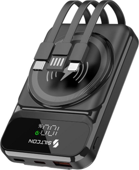 Siltcon® 7-in-1 Draadloze Powerbank 10000 mAh - Zwart - Geschikt voor Magsafe - 22.5W Snelladen