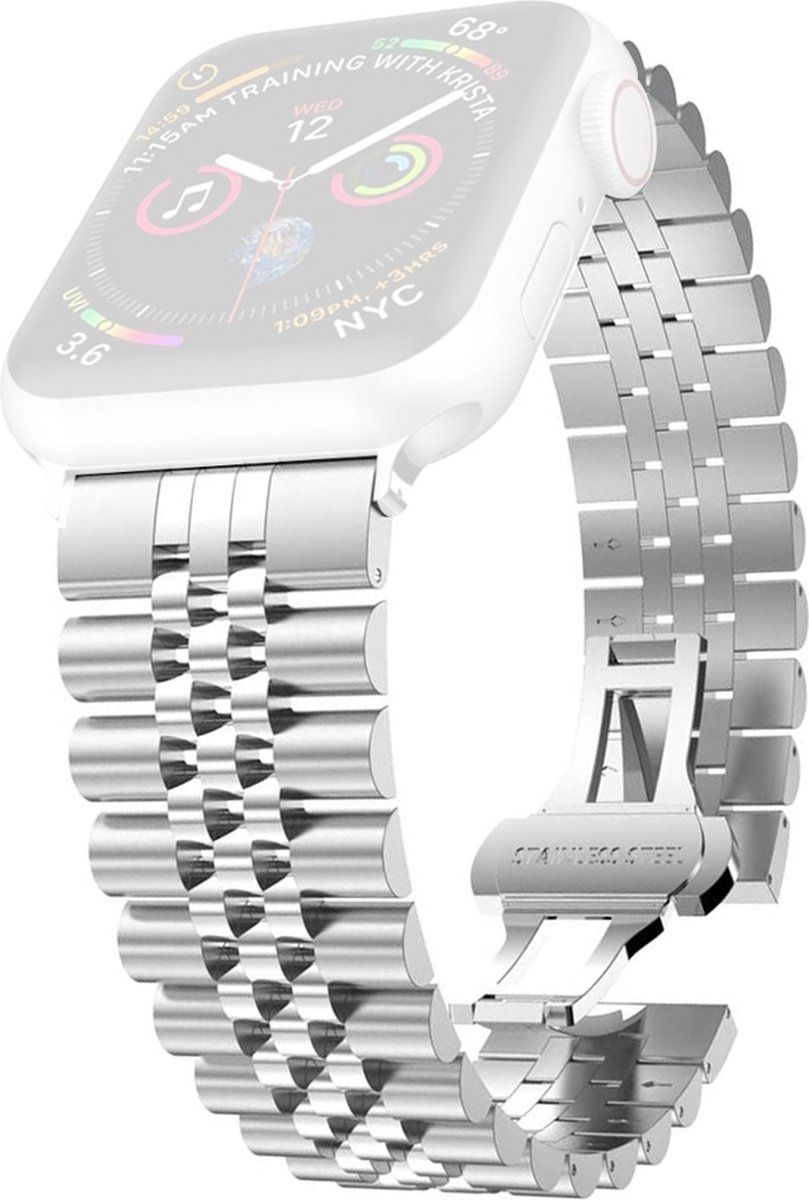 By Qubix Qubix Metalen schakelband - Zilver - Geschikt voor Apple watch 38mm / 40mm / 41mm