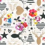 Melli Mello Bellatio Decorations Luxe Kerst inpakpapier - cadeaupapier - 4x rollen - wit met kleurenmix - Kitch Kerst elementen - 250 x 70 cm