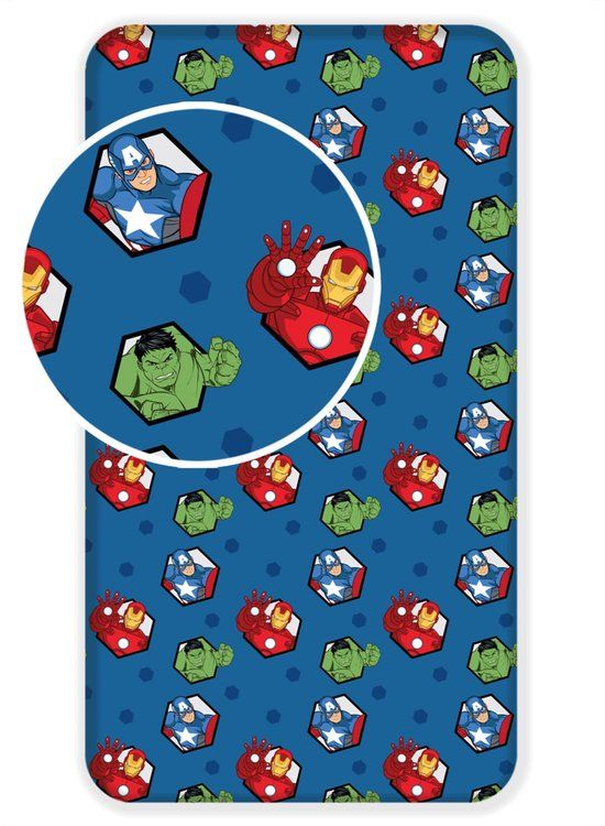 4KidsOnly Marvel Avengers Hoeslaken - Eenpersoons - 90 x 200 cm - Blauw