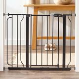 Regalo Easy Step 38,5 inch extra brede doorlooppoort voor babypoorten, bekroond merk, inclusief 6 inch verlengset, 4 stuks drukmontagekit, zwart, 4 stuks wandbekers en montageset