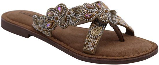 Lazamani Pena Dames Teenslippers Beige - Maat 36