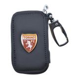 TORINO FC Leather Keychain with Zipper, Inner Rings and Logo Plate, 261839 TORINO, Black, One Size, European