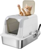 PawHut Kattenbak van PawHut Roestvrij staal, kunststof 60,4L x 40,4B x 41,8H cm Wit