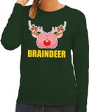 Bellatio Decorations Bol Foute kersttrui / sweater braindeer groen voor dames - Kersttruien XS