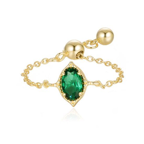 Elenza AMS Elenza .925 Zilveren Ring met Smaragdgroene Steen in Marquise-vorm