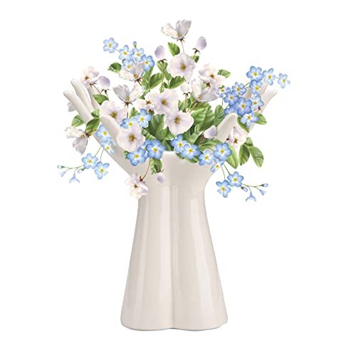 LIBOOI Keramische Vaas Hand Holding Shaped Flower Vaas Woonkamer Decor Witte Vaas