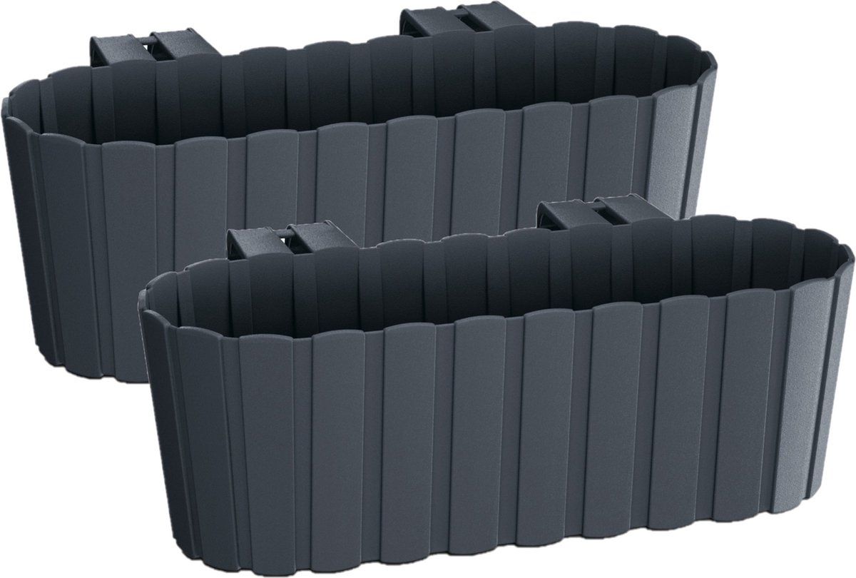 Prosperplast Set van 4x balkon plantenbakken met haken antraciet grijs 38 cm - Kunststof