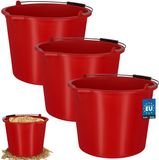 KOTARBAU® 3 Stuks - Bouwemme 16 L - Mortelemmer van Kunststof - Cementemmer - Emmer met Uitgiettuit en Handgreep - Emmer voor Bouwplaats - Rood