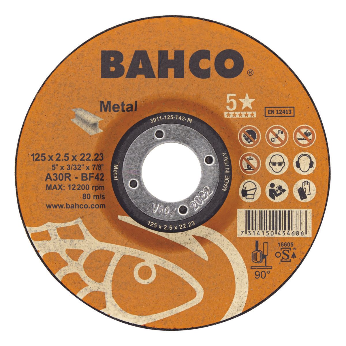 Bahco Slijpschijf | voor afbramen | voor metaal 180 x 3.2 x 22.23mm - 3911-180-T42-M