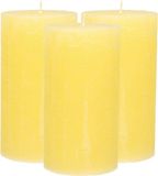 Atmosphera Stompkaars - 3x - geel - 7 x 13 cm - rustiek model - cilinderkaars - kaars