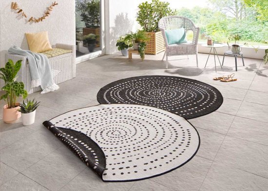 Bougari Rond Vloerkleed Twin Dot - Zwart/Creme 140cm