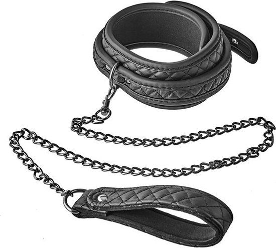 Blaze - Zwarte vegan lederen halsband met ketting - Polyester - 8720365101823