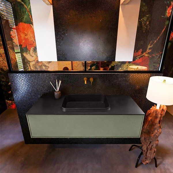 Mondiaz ERIN 120cm badmeubelset Army met 1 lade + RIDGE wastafel Urban