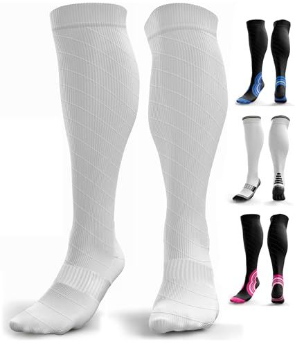 aZengear Compressiekousen Dames & Heren (20–30 mmHg) Compression Socks Kniekousen voor Vliegtuig, Reizen & Hardlopen – Gegradueerde Compressie, Naadloze Teen (L/XL)