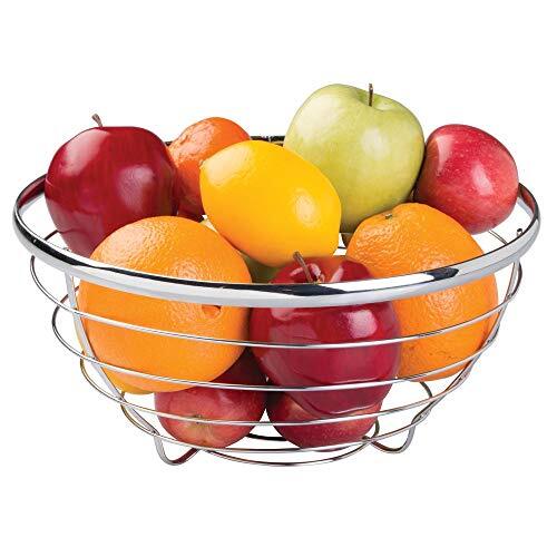 IDesign 59970 Ronde fruitschaal van metaaldraad, moderne fruitmand voor fruit, groenten en meer, praktische draadmand voor keuken en opslag, zilver