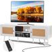 Meuble TV sans marque avec porte en rotin - Blanc
