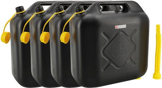 Jerrycan Discountershop Jerrycan 20 Liter Zwart - Set van 4 - Kunststof Brandstof Jerrycans voor Benzine & Diesel met Schroefdop en Schenktuit