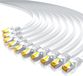 Primewire LAN-kabel, Set van 10, CAT 7, platte netwerkkabel, 10 Gbit/s, patchkabel, U/FTP, PIMF, afgeschermd, 2x RJ45-connectoren met beschermende mantel, 10 stuks, 0,5 meter, Weiß