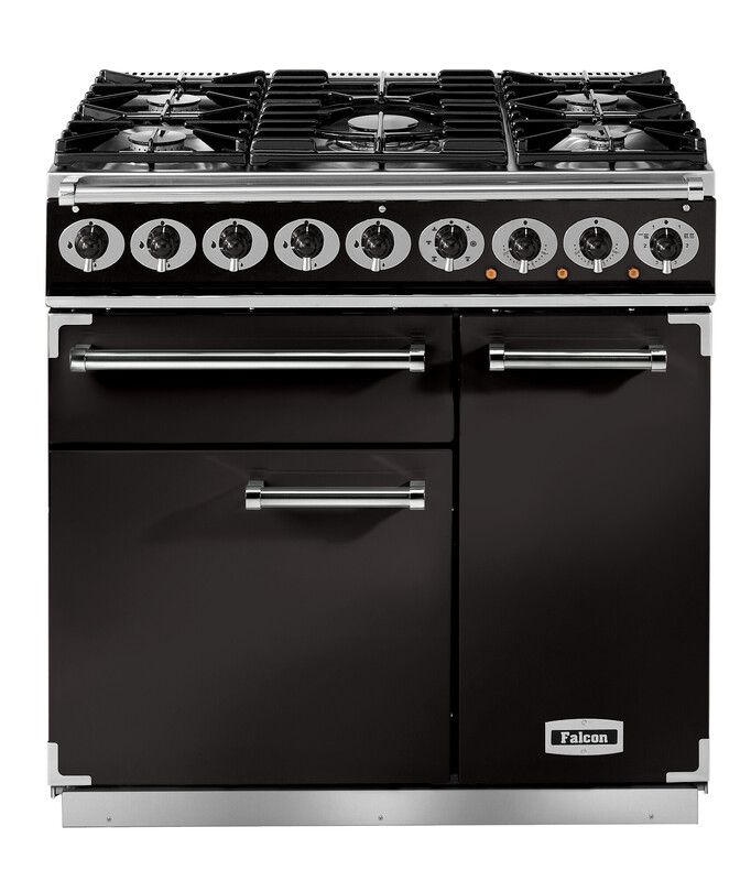 Falcon Deluxe 900 Range Cooker - Electric - Gas Hob - Black