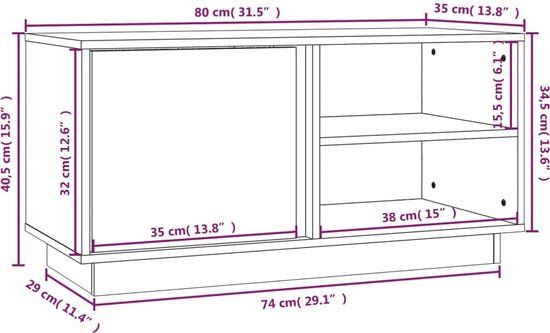 vidaXL Tv-meubel 80x35x40,5 cm massief grenenhout wit