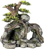 Nobby® - Aquariumdecoratie - Rotsen met Boom - Aqua Deco - 13,3 X 9,5 X 12,8 CM - Grijs, Bruin, Groen