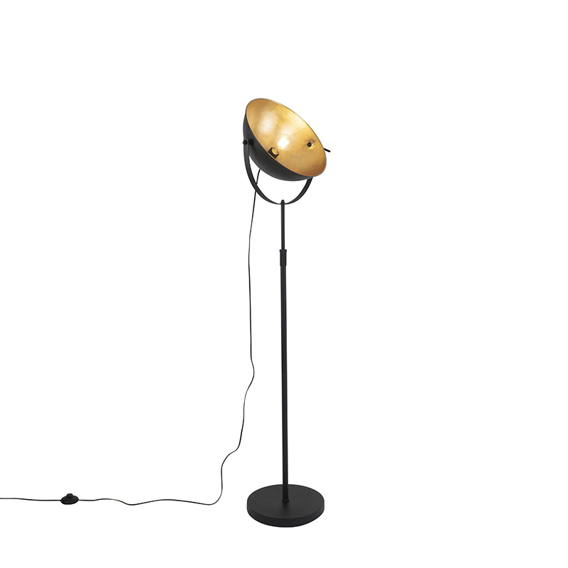 QAZQA IndustriÃ«le vloerlamp zwart 35 cm met goud verstelbaar - Magnax