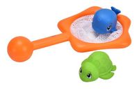 Simba 104010138 ABC hengelspel, met net en twee waterspuitzeedieren, 23 cm, vanaf 12 maanden