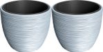 Prosperplast Plantenpot/bloempot Furu Stripes - 2x - buiten/binnen - kunststof - antraciet - D35 x H35 cm - met binnenpot
