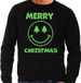 Bellatio Decorations Foute Kersttrui/sweater voor heren - Merry Christmas - zwart - glitter groen - Smile / Emoticon M