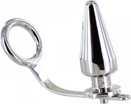MetalHard CockRing Met Anale Plug - Roestvrij Staal - Cockring 45mm - Buttplug 50mll - Zwaar (1050gr)