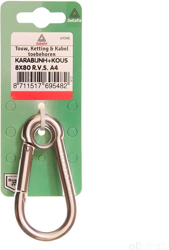Deltafix Karabijnhaak met Kous RVS A4 80 mm x 8 mm