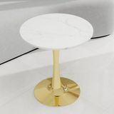 STILVORA Bijzettafel - Rond Marmerlook Tafelblad - Goud/Wit - 70 cm