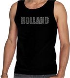 Bellatio Decorations Glitter Holland tanktop zwart met steentjes/rhinestones voor heren - Oranje fan shirts - Holland / Nederland supporter - EK/ WK top / outfit S
