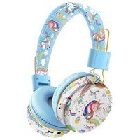 ELVANZA Kinderhoofdtelefoon, Draadloze Bluetooth-hoofdtelefoon met Tekenfilmfiguren, Blauw