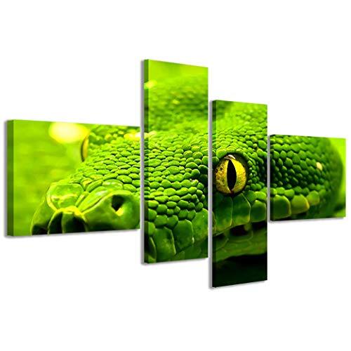 Stampe su Tela Kunstdruk op canvas, Snake Green II, moderne afbeeldingen van 4 panelen, klaar om op te hangen, 160 x 70 cm