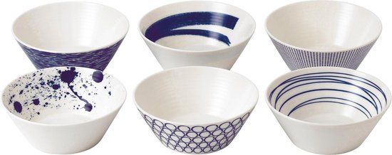 Royal Doulton Pacific - Ontbijtkom - Porselein - Wit / Blauw - ⌀ 16 cm - 6 Stuks