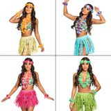 Boland Hawaii thema verkleed kransen set - met rokje - Verkleedkleding setje - voor dames - Beach - Tropisch Blauw